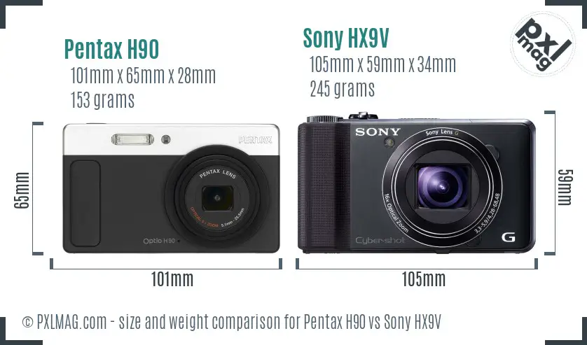 Pentax H90 vs Sony HX9V size comparison