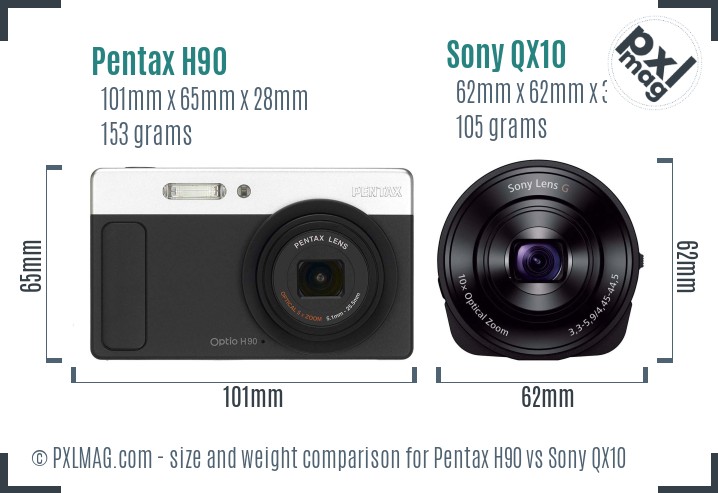 Pentax H90 vs Sony QX10 size comparison Pentax H90 vs Sony QX10 size comparison