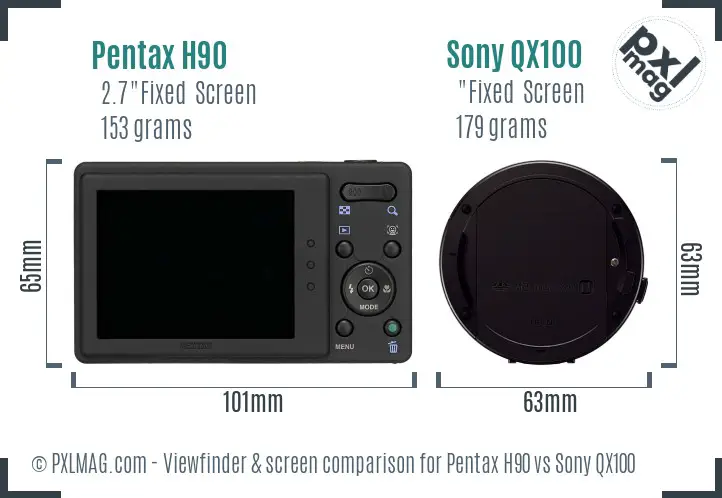 Pentax H90 vs Sony QX100 Screen and Viewfinder comparison