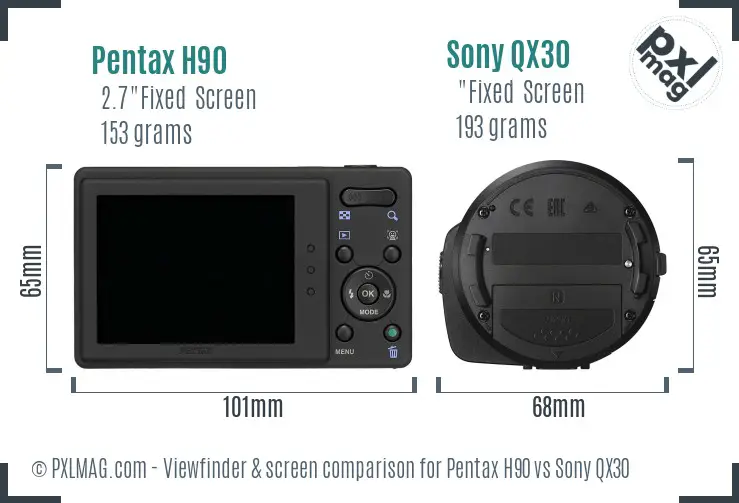 Pentax H90 vs Sony QX30 Screen and Viewfinder comparison Pentax H90 vs Sony QX30 Screen and Viewfinder comparison