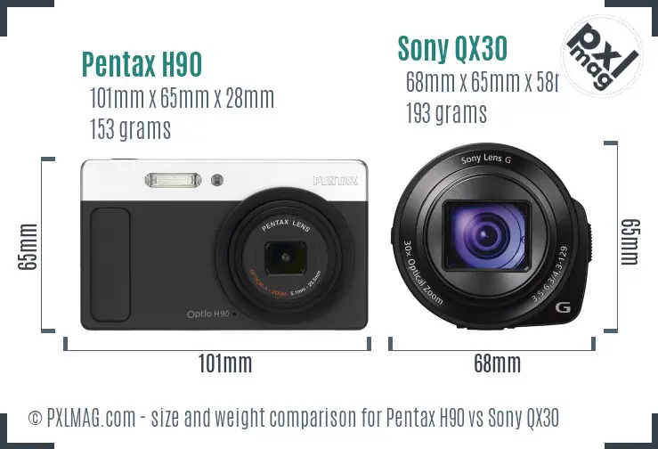 Pentax H90 vs Sony QX30 size comparison Pentax H90 vs Sony QX30 size comparison