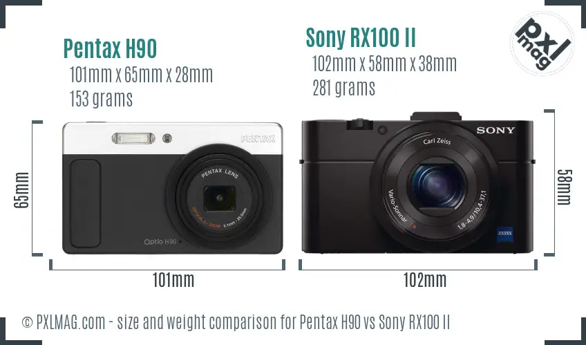 Pentax H90 vs Sony RX100 II size comparison