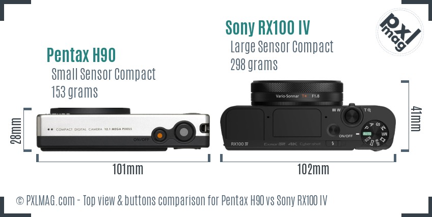 Pentax H90 vs Sony RX100 IV top view buttons comparison