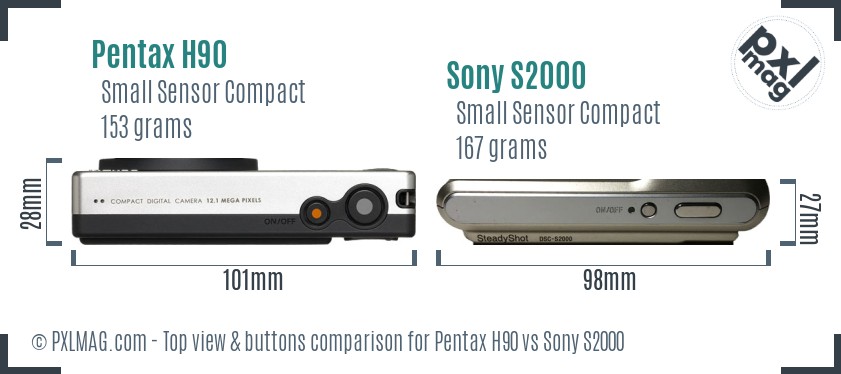 Pentax H90 vs Sony S2000 top view buttons comparison