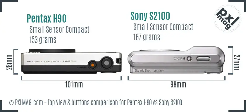 Pentax H90 vs Sony S2100 top view buttons comparison
