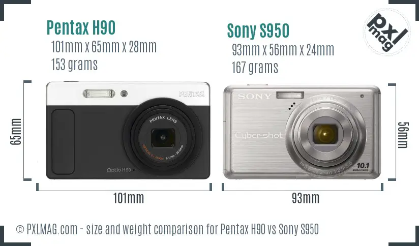 Pentax H90 vs Sony S950 size comparison