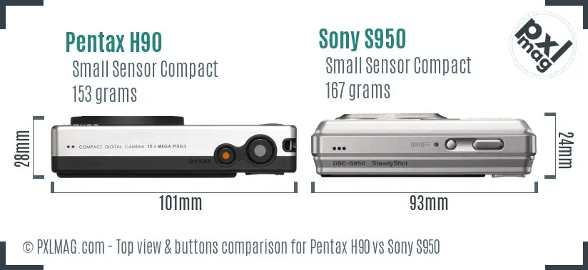 Pentax H90 vs Sony S950 top view buttons comparison