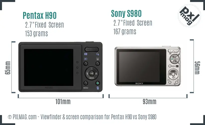 Pentax H90 vs Sony S980 Screen and Viewfinder comparison