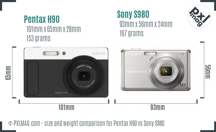 Pentax H90 vs Sony S980 size comparison