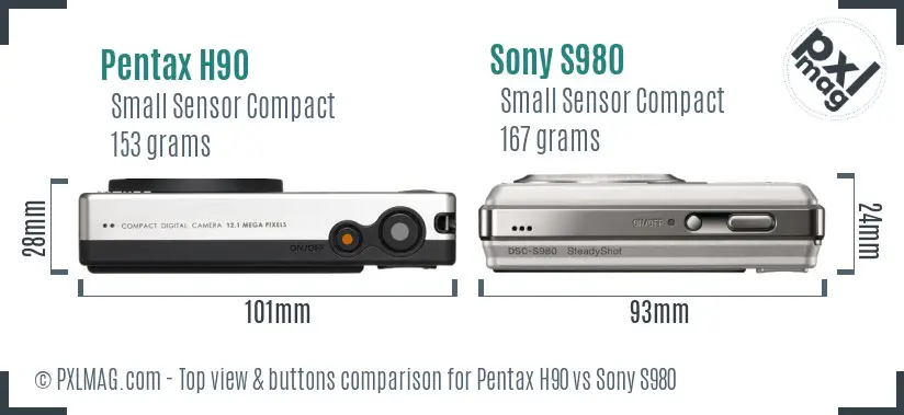 Pentax H90 vs Sony S980 top view buttons comparison