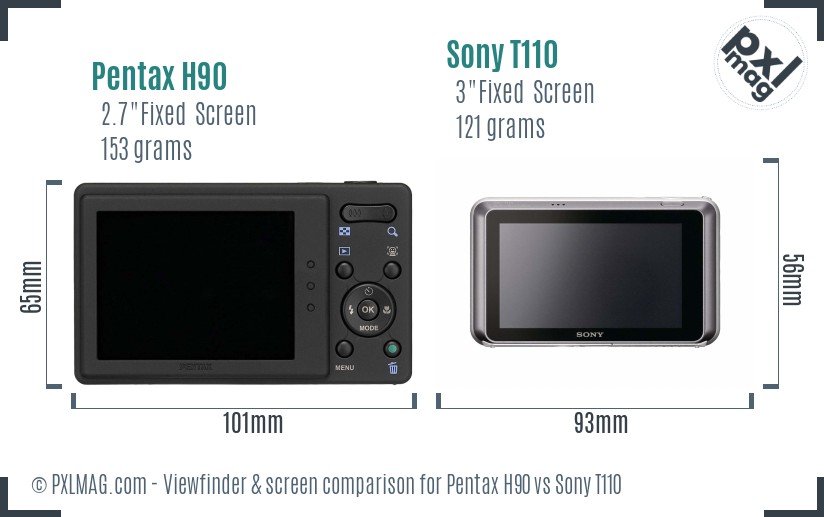 Pentax H90 vs Sony T110 Screen and Viewfinder comparison