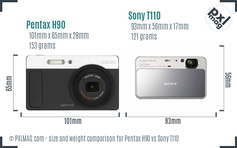 Pentax H90 vs Sony T110 size comparison Pentax H90 vs Sony T110 size comparison