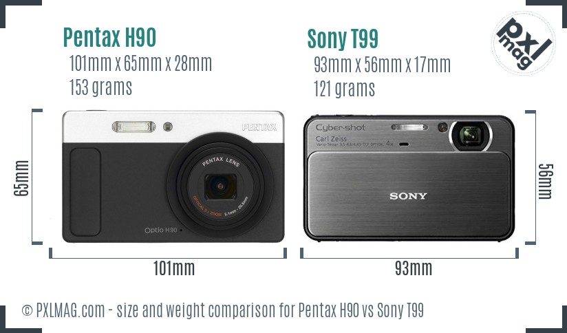 Pentax H90 vs Sony T99 size comparison Pentax H90 vs Sony T99 size comparison