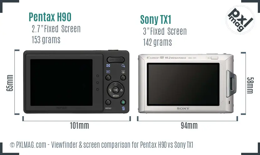 Pentax H90 vs Sony TX1 Screen and Viewfinder comparison Pentax H90 vs Sony TX1 Screen and Viewfinder comparison