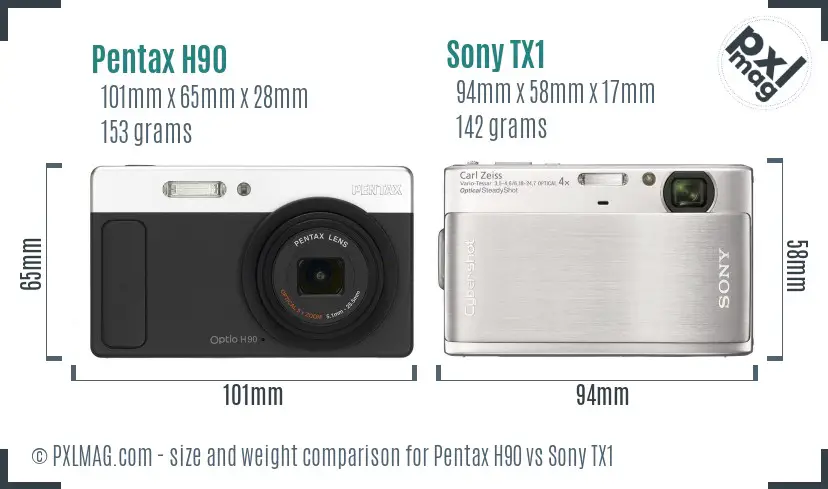 Pentax H90 vs Sony TX1 size comparison Pentax H90 vs Sony TX1 size comparison