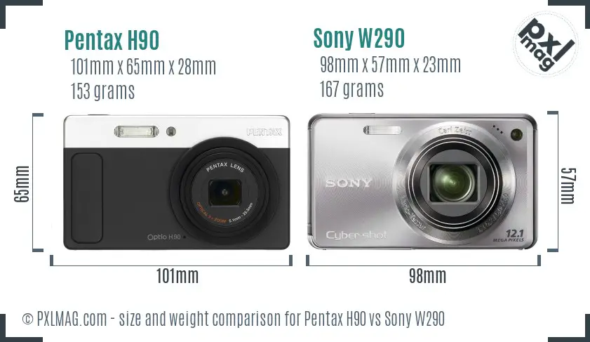 Pentax H90 vs Sony W290 size comparison