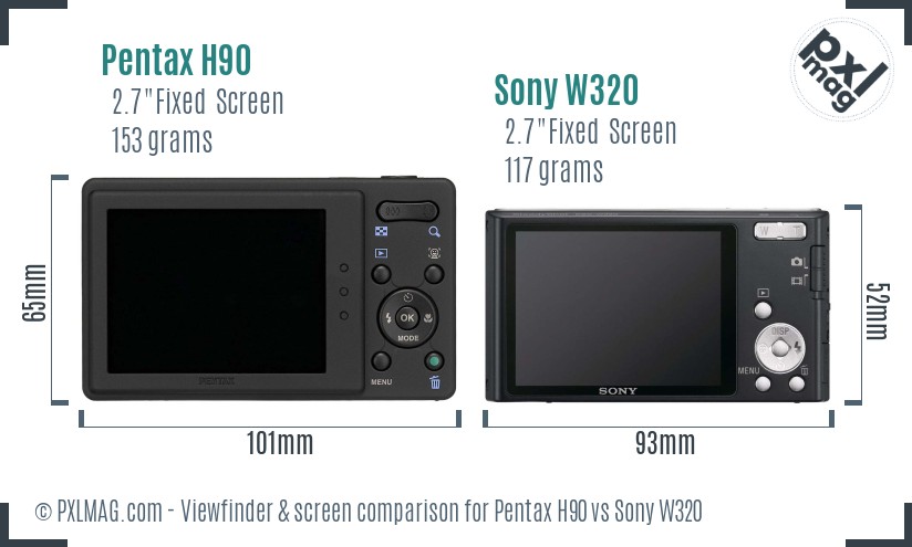 Pentax H90 vs Sony W320 Screen and Viewfinder comparison