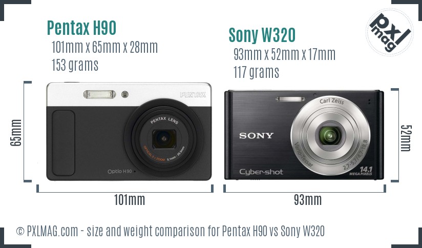 Pentax H90 vs Sony W320 size comparison