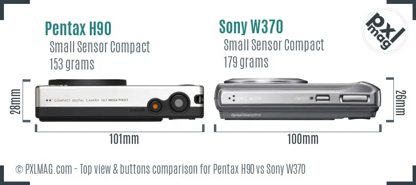 Pentax H90 vs Sony W370 top view buttons comparison