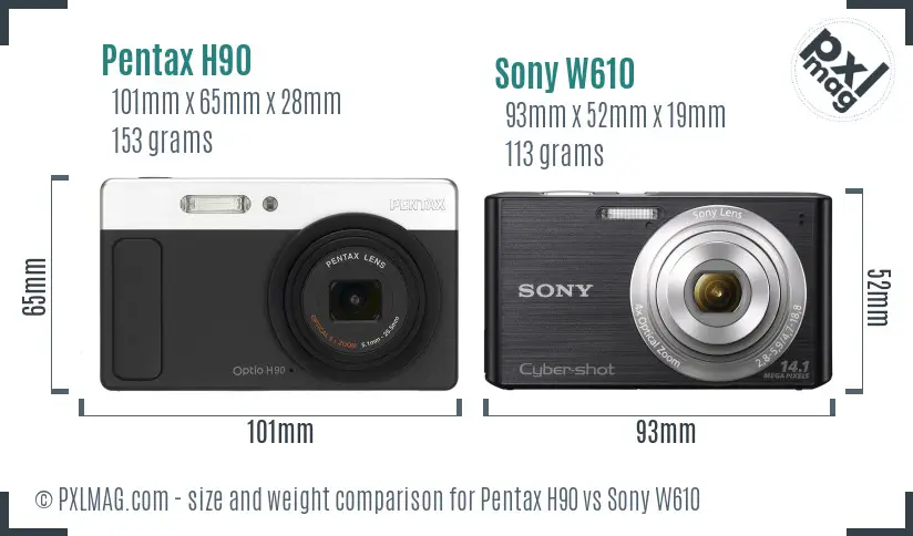 Pentax H90 vs Sony W610 size comparison