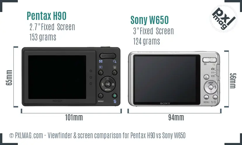 Pentax H90 vs Sony W650 Screen and Viewfinder comparison Pentax H90 vs Sony W650 Screen and Viewfinder comparison