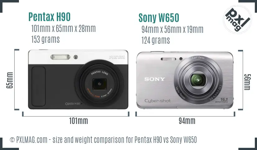 Pentax H90 vs Sony W650 size comparison Pentax H90 vs Sony W650 size comparison