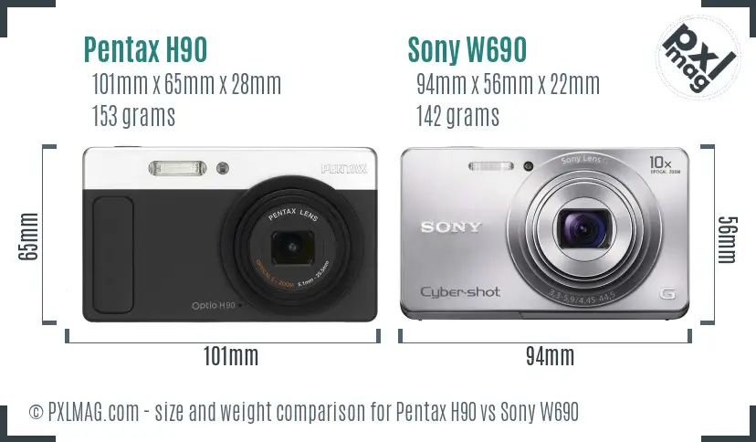 Pentax H90 vs Sony W690 size comparison