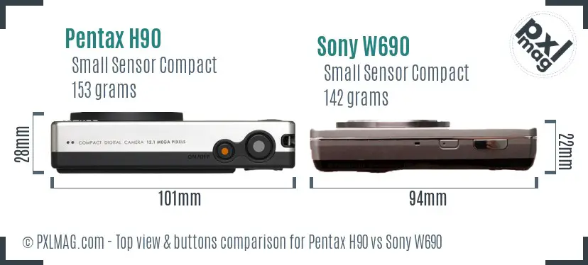 Pentax H90 vs Sony W690 top view buttons comparison