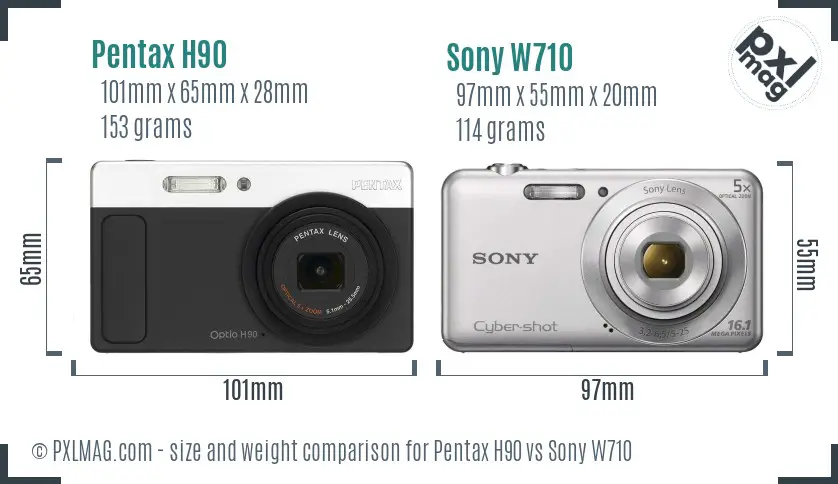 Pentax H90 vs Sony W710 size comparison