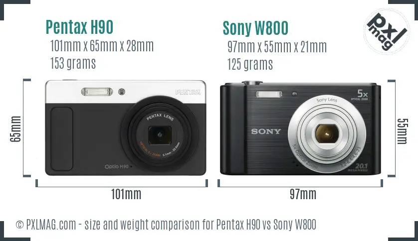 Pentax H90 vs Sony W800 size comparison