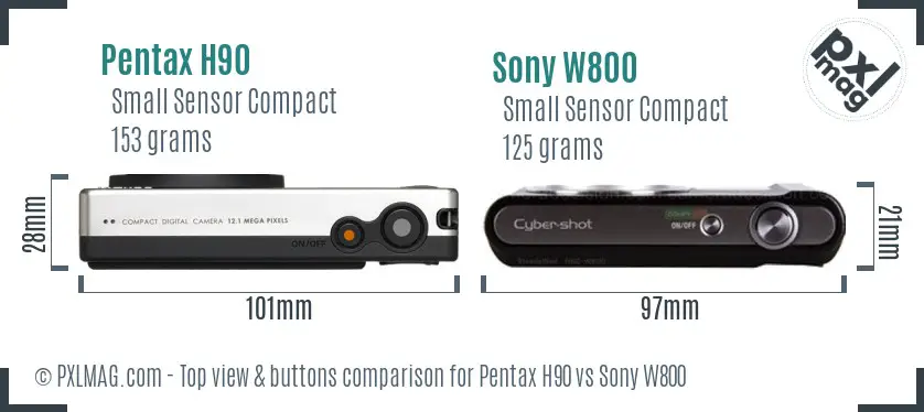 Pentax H90 vs Sony W800 top view buttons comparison