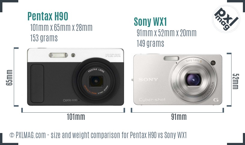 Pentax H90 vs Sony WX1 size comparison