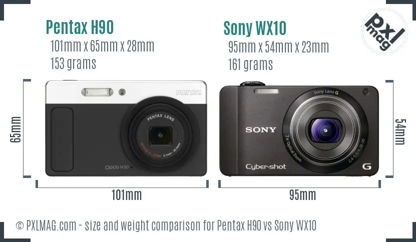 Pentax H90 vs Sony WX10 size comparison