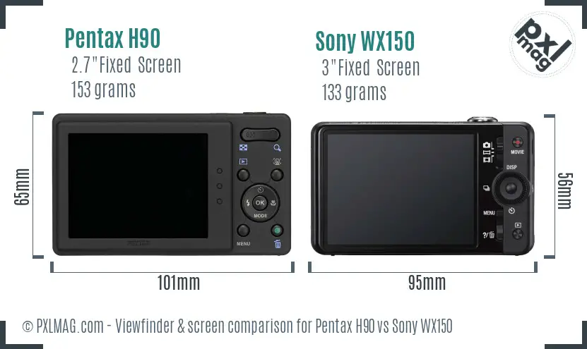 Pentax H90 vs Sony WX150 Screen and Viewfinder comparison