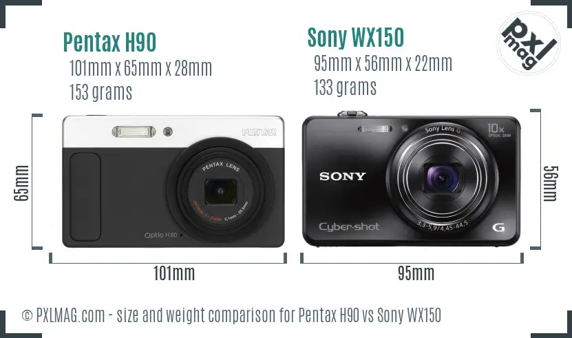 Pentax H90 vs Sony WX150 size comparison