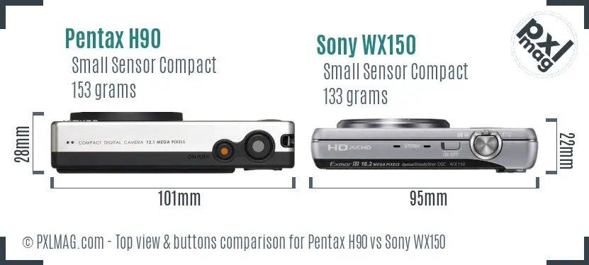 Pentax H90 vs Sony WX150 top view buttons comparison