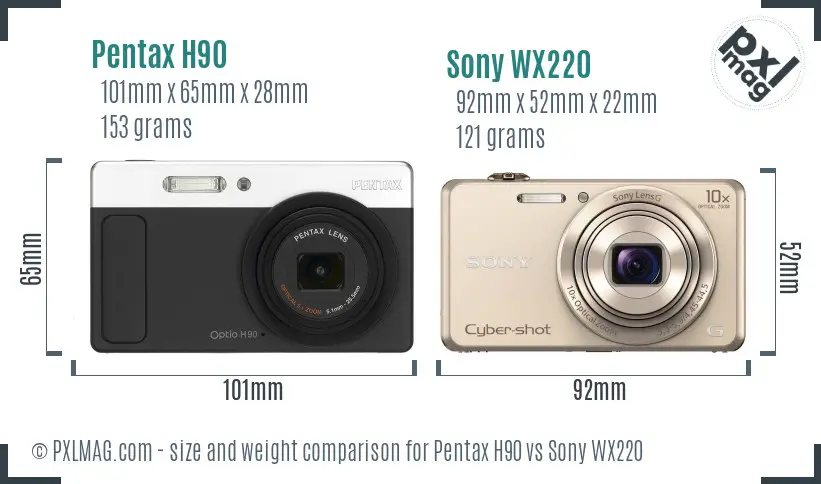 Pentax H90 vs Sony WX220 size comparison Pentax H90 vs Sony WX220 size comparison