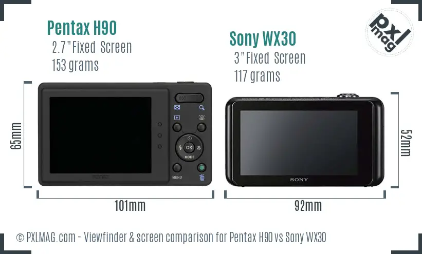 Pentax H90 vs Sony WX30 Screen and Viewfinder comparison