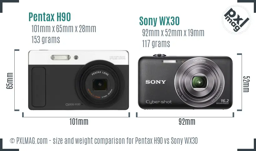 Pentax H90 vs Sony WX30 size comparison