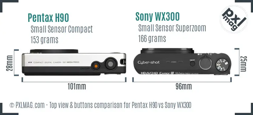 Pentax H90 vs Sony WX300 top view buttons comparison