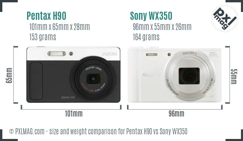 Pentax H90 vs Sony WX350 size comparison