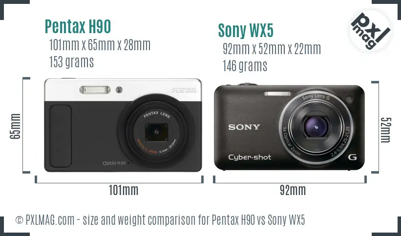 Pentax H90 vs Sony WX5 size comparison Pentax H90 vs Sony WX5 size comparison