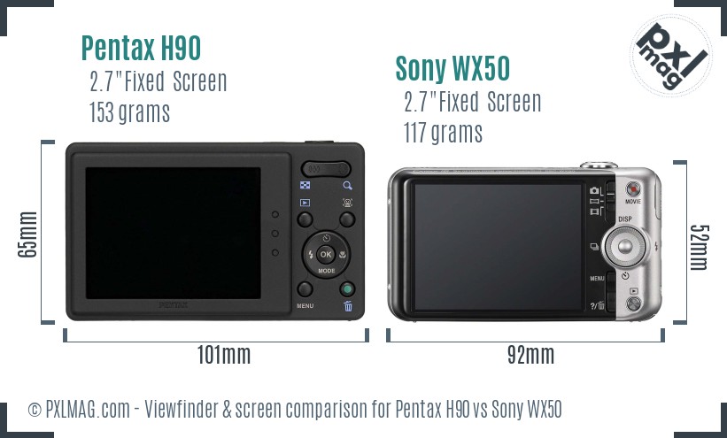 Pentax H90 vs Sony WX50 Screen and Viewfinder comparison
