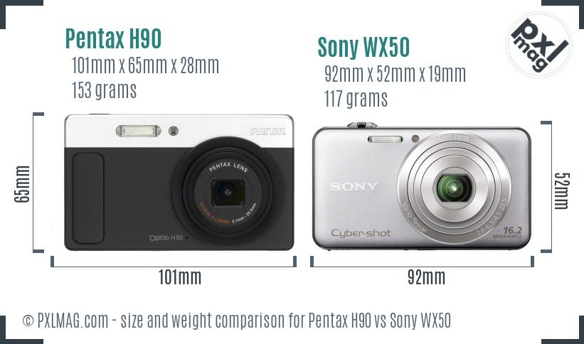 Pentax H90 vs Sony WX50 size comparison Pentax H90 vs Sony WX50 size comparison