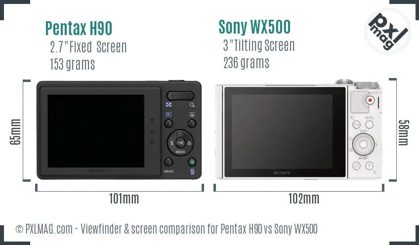 Pentax H90 vs Sony WX500 Screen and Viewfinder comparison Pentax H90 vs Sony WX500 Screen and Viewfinder comparison