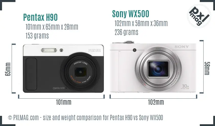 Pentax H90 vs Sony WX500 size comparison Pentax H90 vs Sony WX500 size comparison