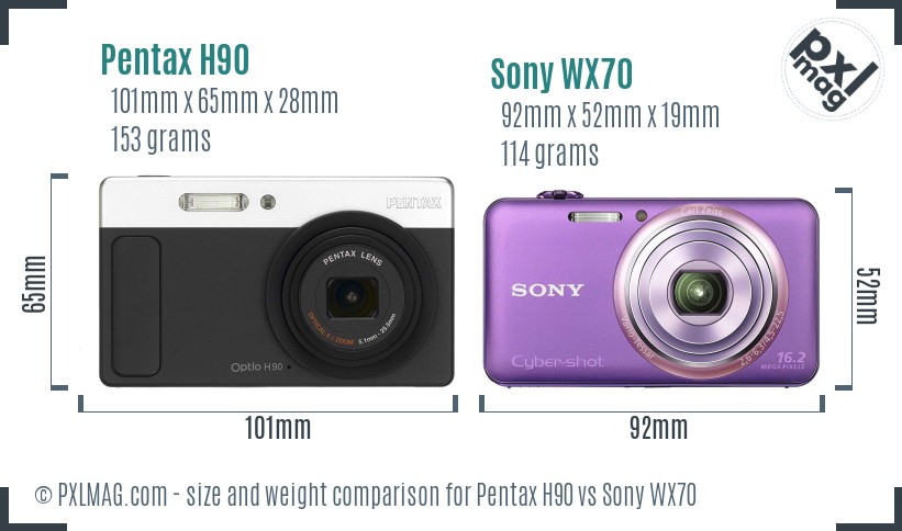 Pentax H90 vs Sony WX70 size comparison