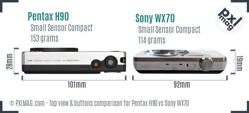 Pentax H90 vs Sony WX70 top view buttons comparison