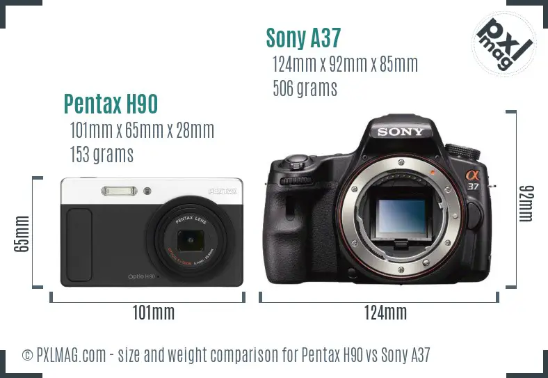 Pentax H90 vs Sony A37 size comparison