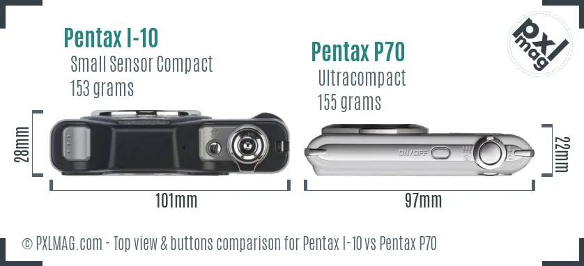 Pentax I-10 vs Pentax P70 top view buttons comparison